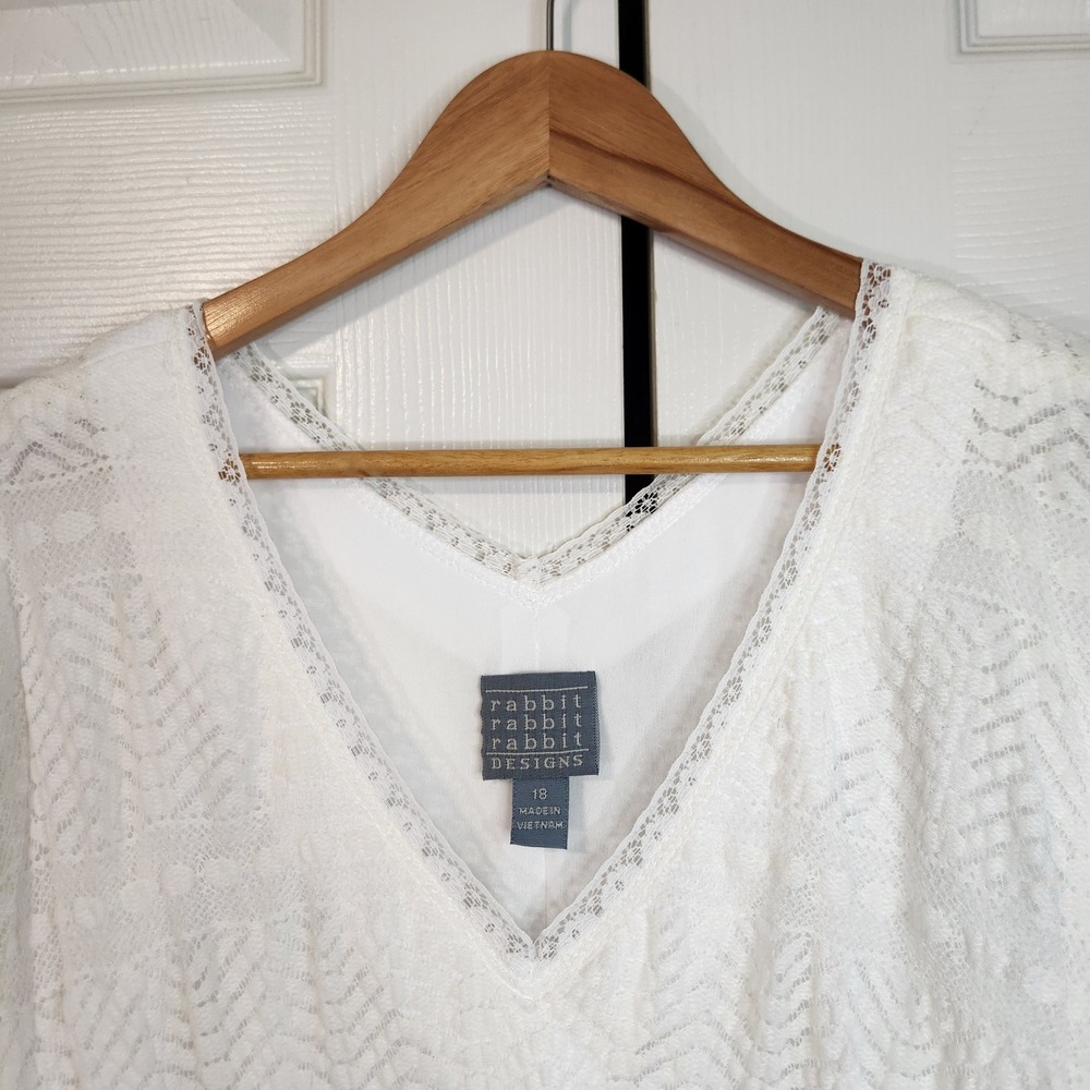 Rabbit Rabbit Rabbit Designs White Chevron Lace Midi Dress Ruffled Hem 18 - Picture 5 of 12